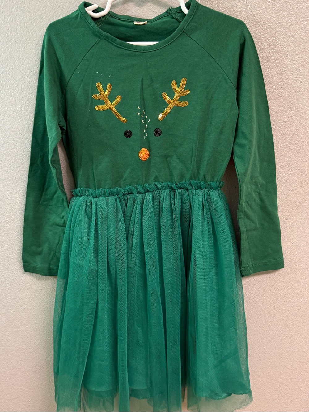 Girls Green Reindeer Tulle Dress